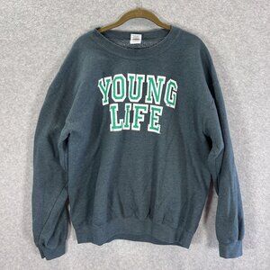 Vintage Gildan Heavy Blend Young Life Crewneck Sweatshirt L Grey Jesus Unisex